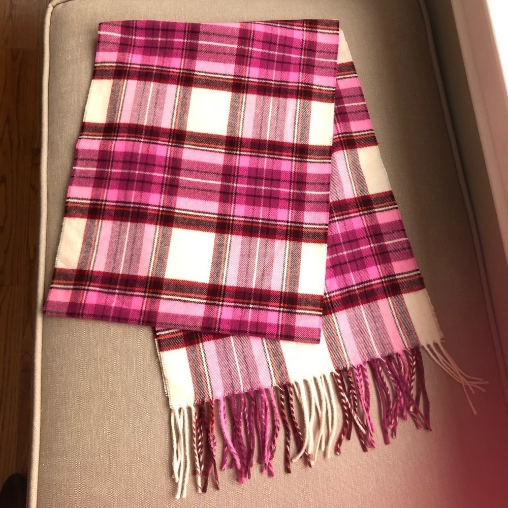 Ivory / Maroon / Pink Plaid Scarf NWOT!